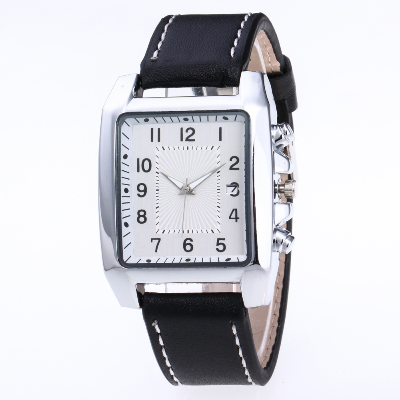 Men's Square Wristwatch with Leather Strap