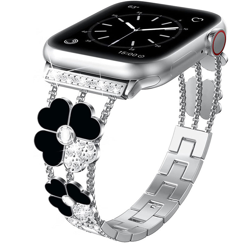 Diamond-Set Resin Clover Metal Strap Watches For Women